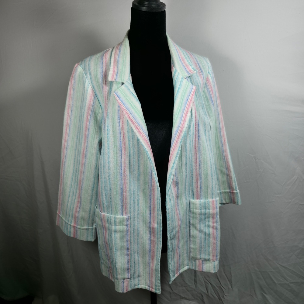 The Season Ticket Vintage Pastel Striped Open Front Blazer Jacket Womens Medium